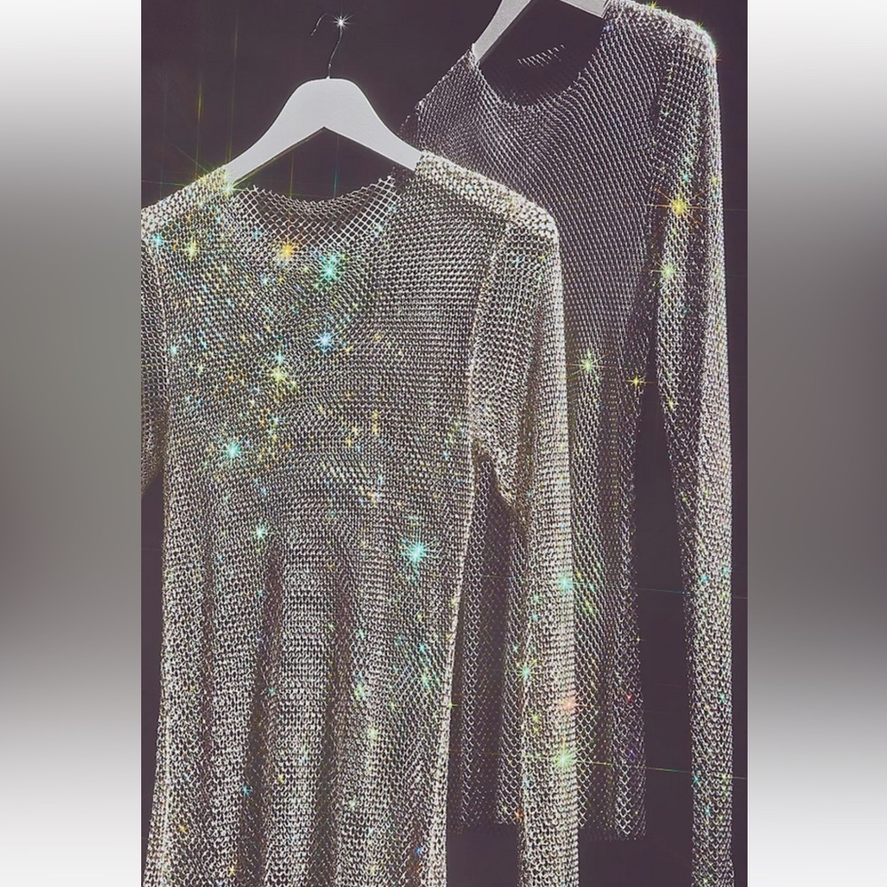 Free People Filter Finish Long Sleeve Sheer Rhinestone
Mesh Top Ivory (Size XS)